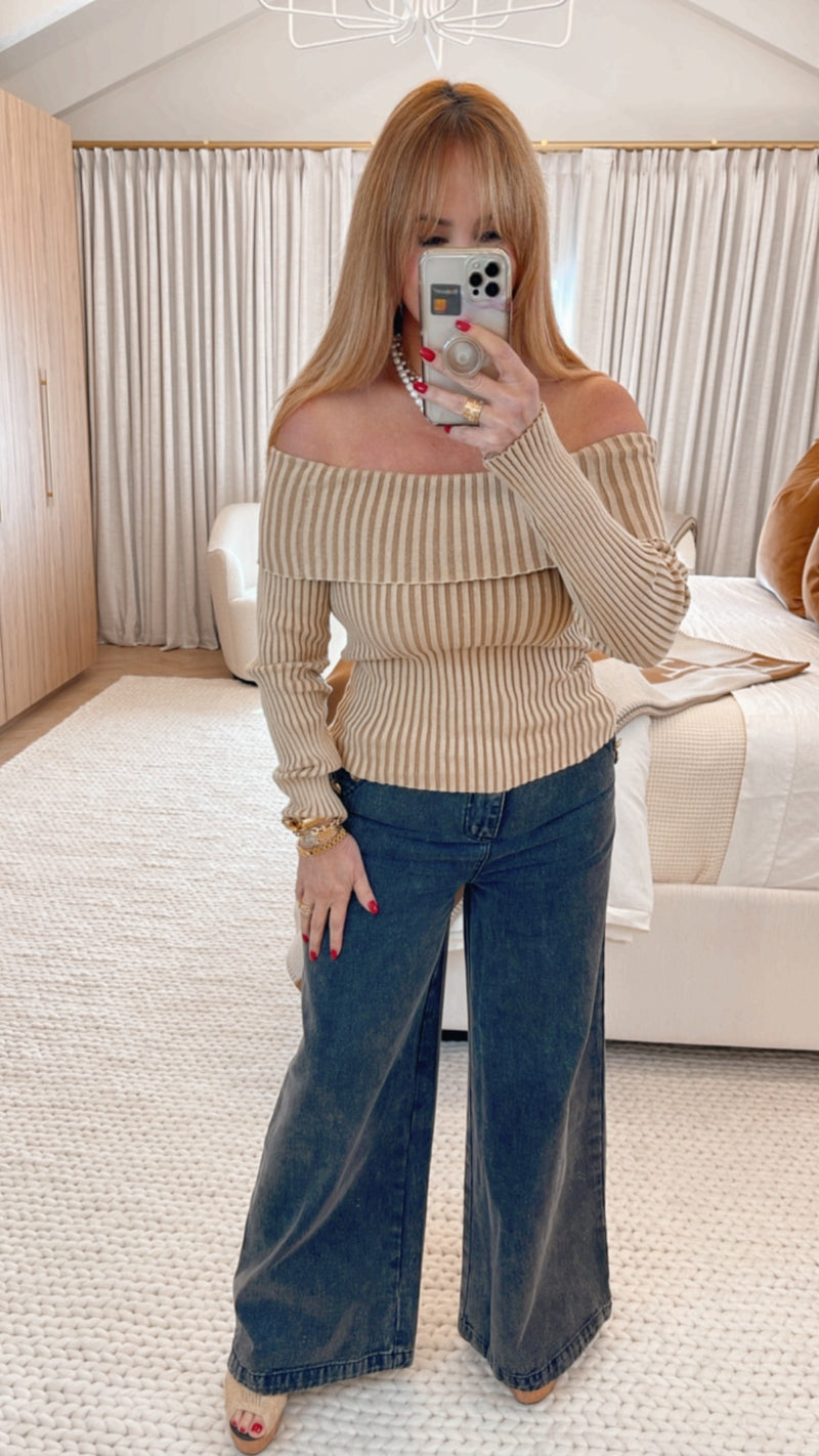 Eliana Taupe Off Shoulder Top