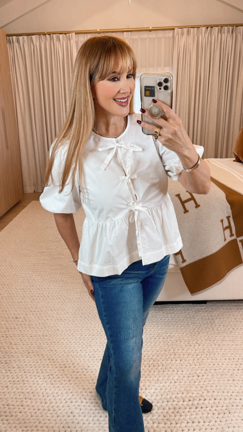 Jas White Poplin Bow Top