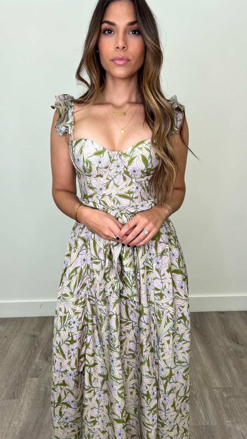 Rosella Lavender Green Floral Corset Dress