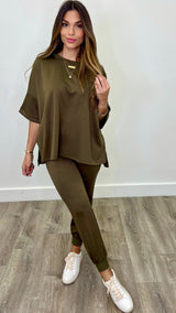 Zaira Olive Brown Oversized Top