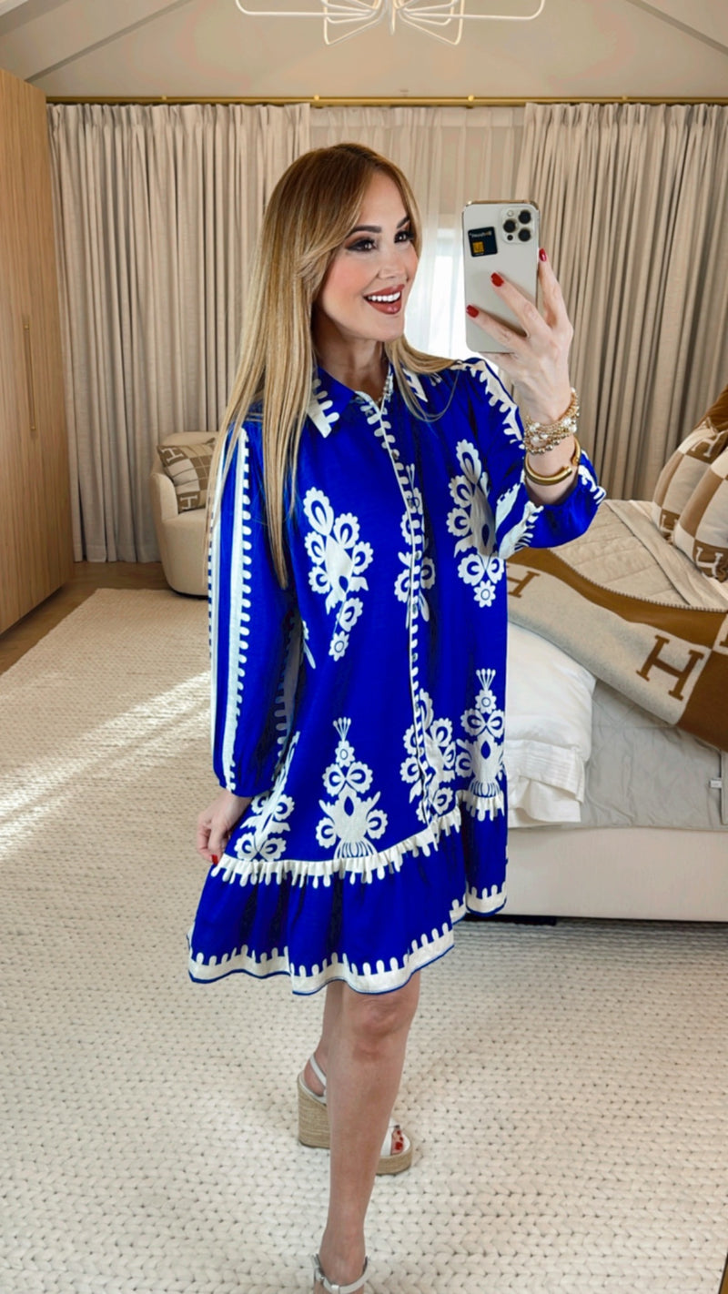 Ingrid Cobalt Blue Print Dress