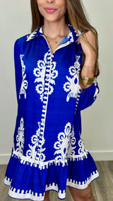 Ingrid Cobalt Blue Print Dress