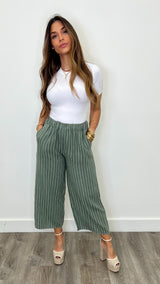 Canary Island Olive Striped Linen Pants