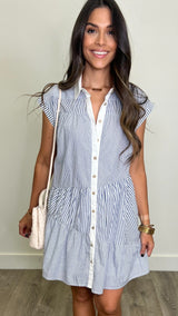 Elisa Blue and White Striped Dress