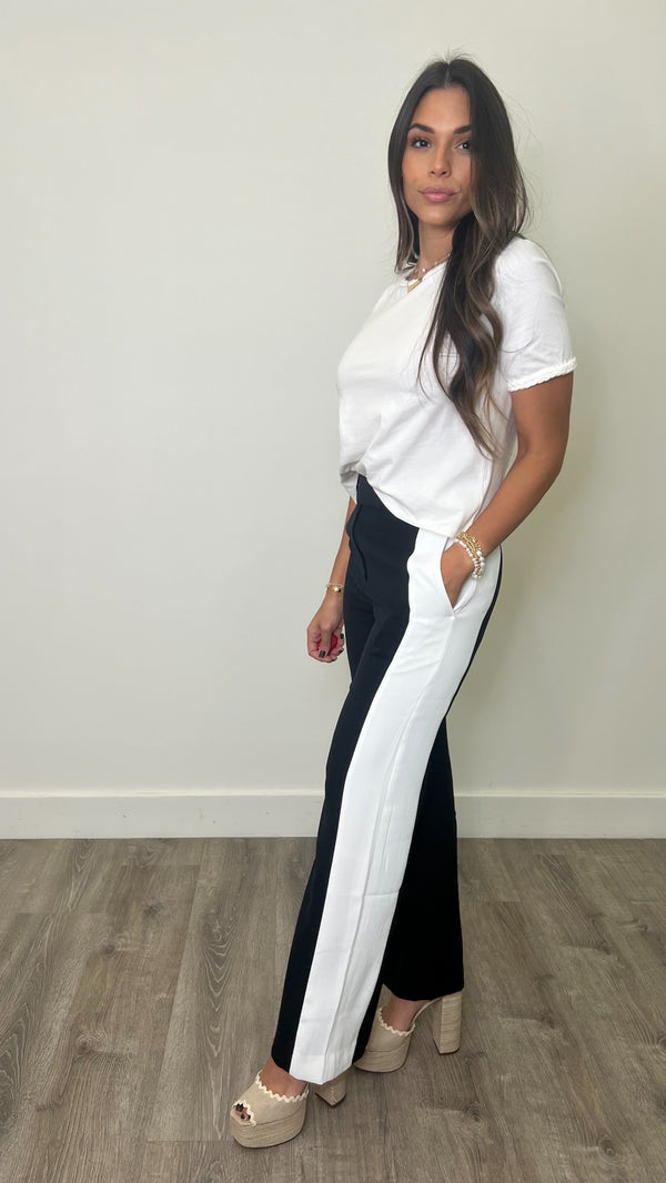 Crispin Black Off White Wide Leg Pants