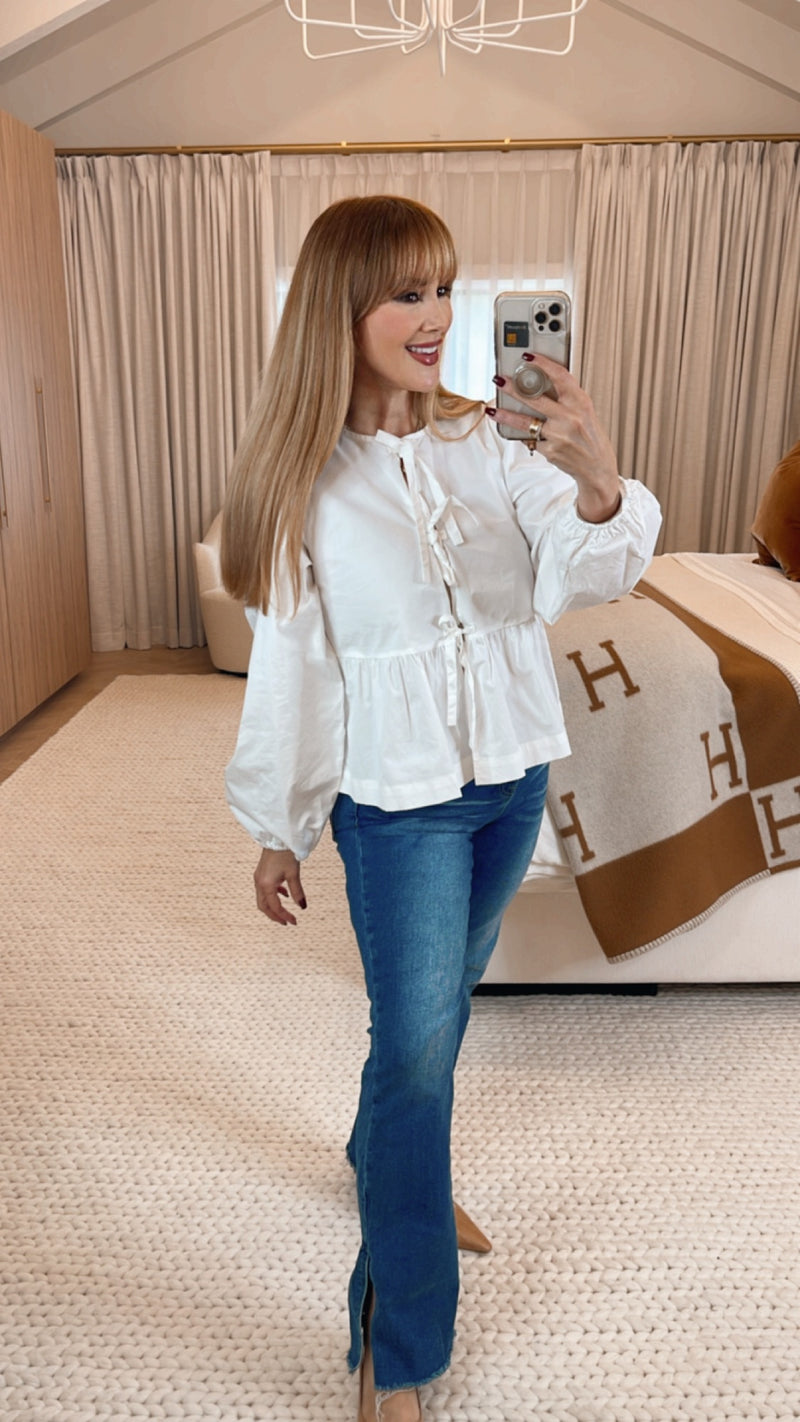 Lina White Poplin Bow Top