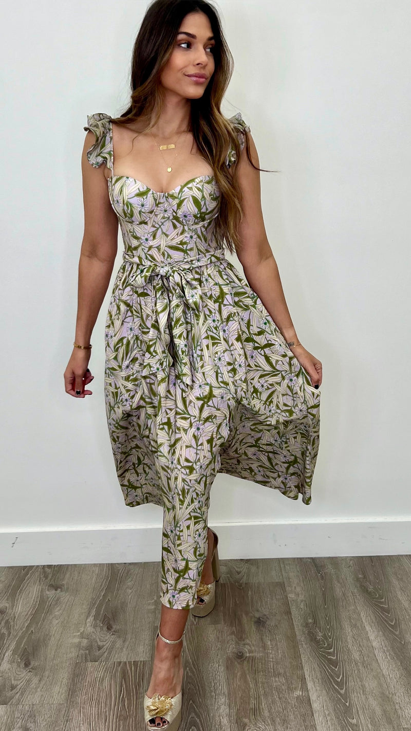 Rosella Lavender Green Floral Corset Dress