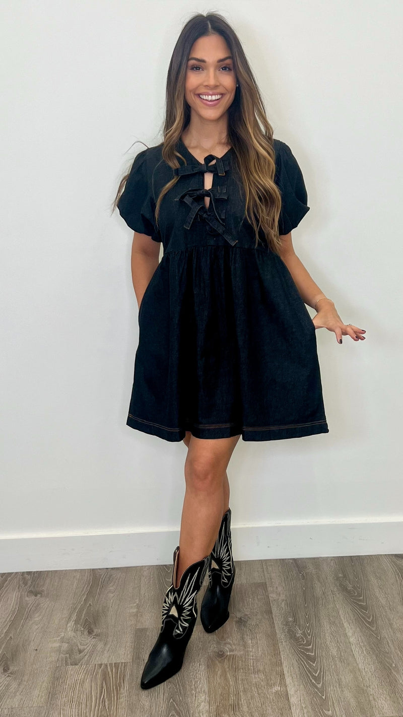 Valerie Black Denim Babydoll Dress