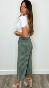 Canary Island Olive Striped Linen Pants