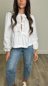 Lina White Poplin Bow Top