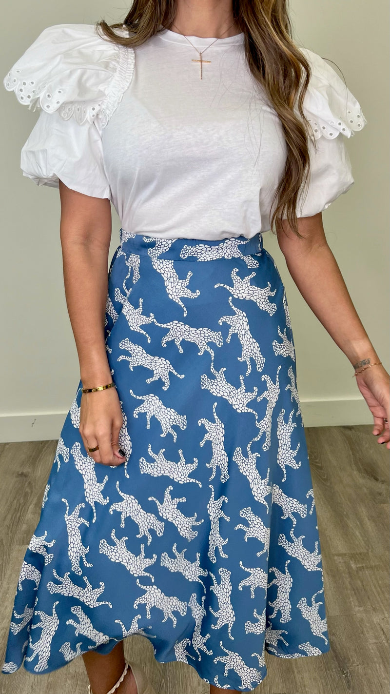 Freya Blue Print Midi Skirt