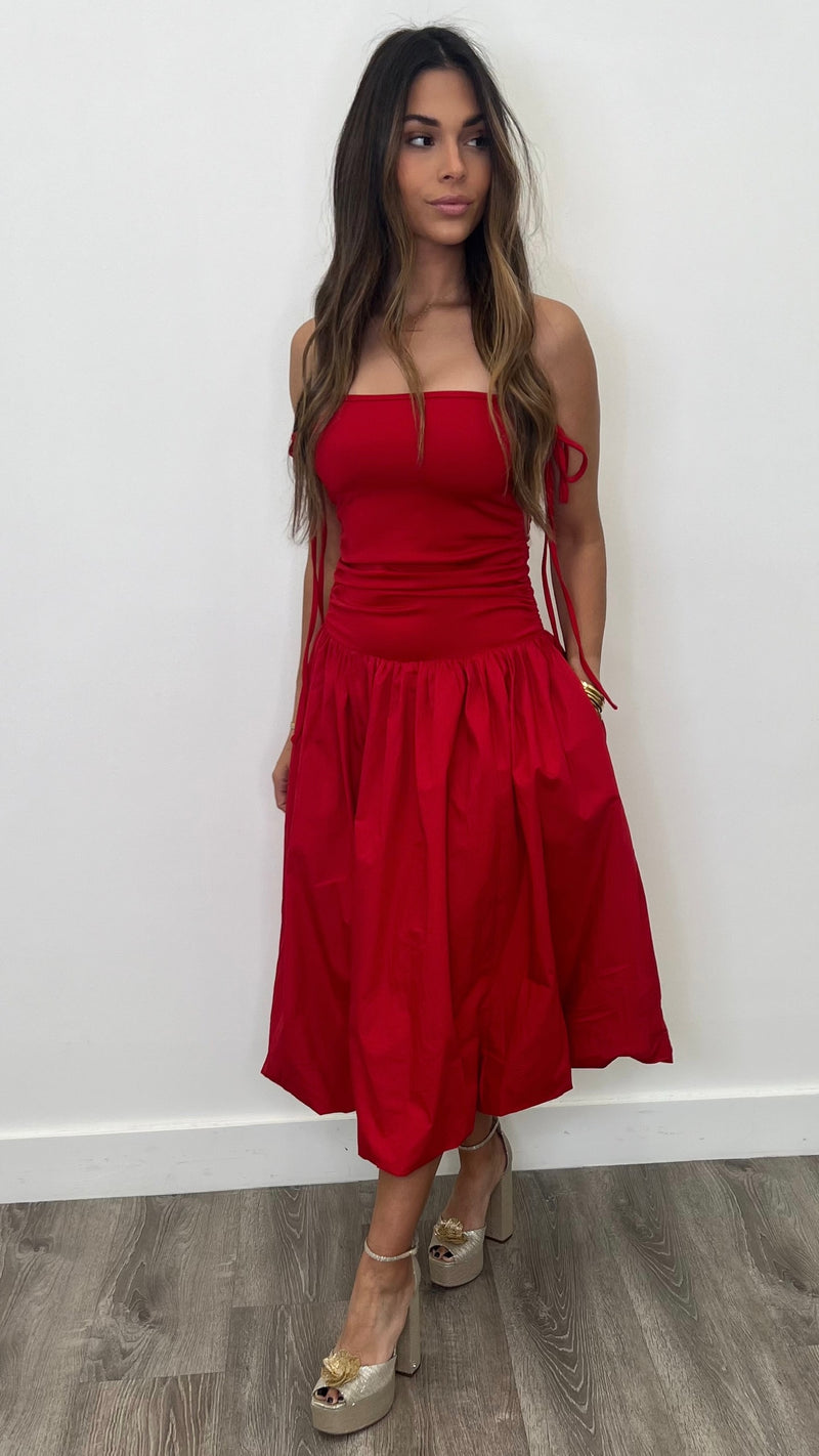 Harley Red Strapless Midi Dress