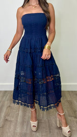 Maisie Navy Eyelet Tube Dress