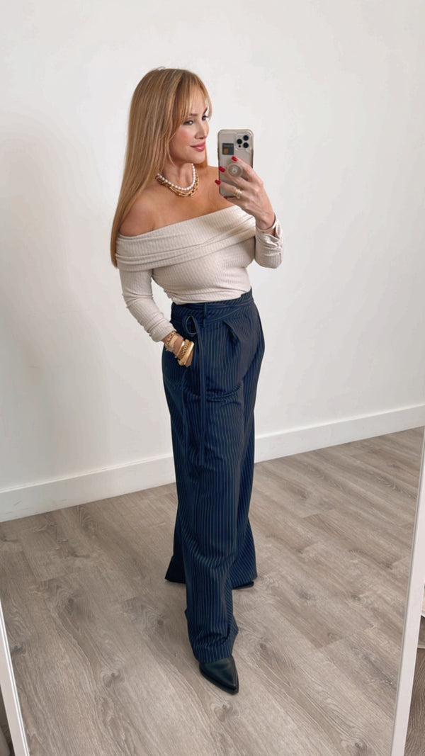 Aurelia Navy Striped Pants