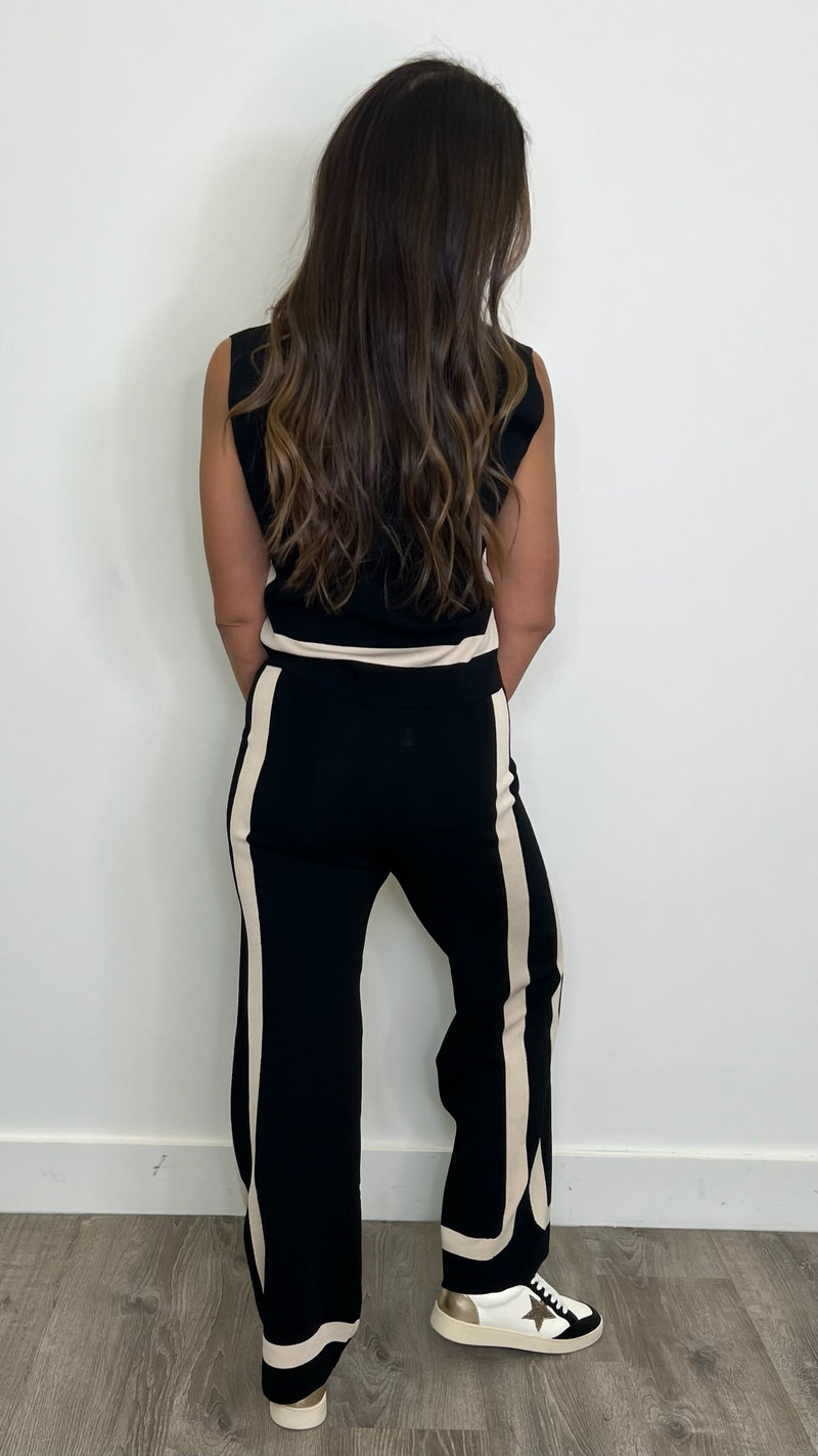 Ivan Black Contrast Sweater and Wide Leg Pants Set