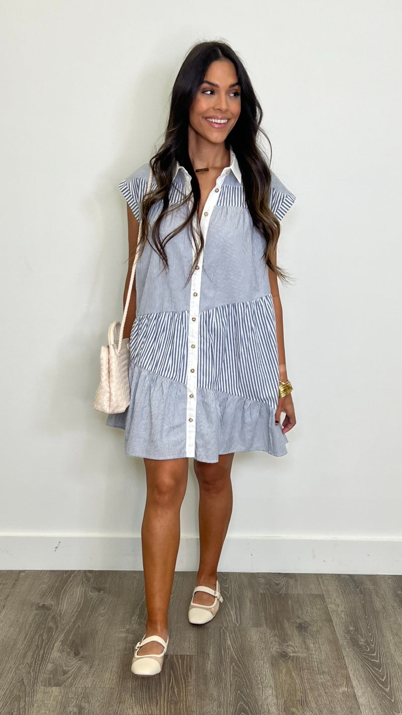 Elisa Blue and White Striped Dress