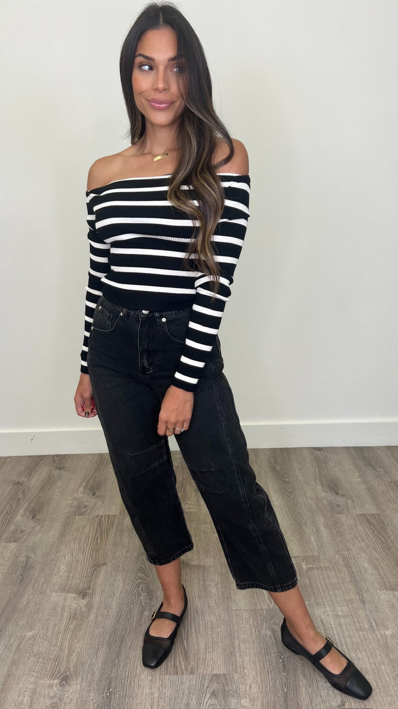 Kyra Black Cream Striped Top