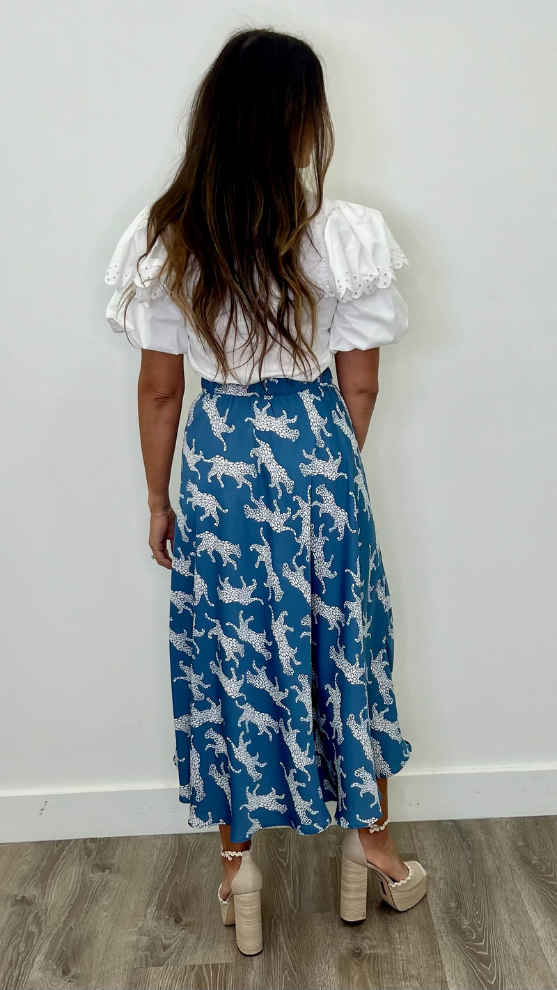 Freya Blue Print Midi Skirt