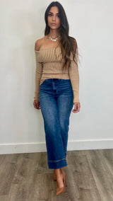 Eliana Taupe Off Shoulder Top