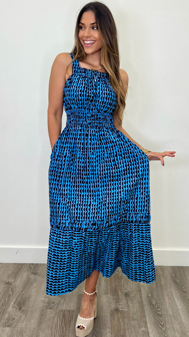 Mila Printed Geo Dress Blue