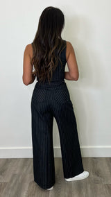 Terra Black Denim Striped Pants