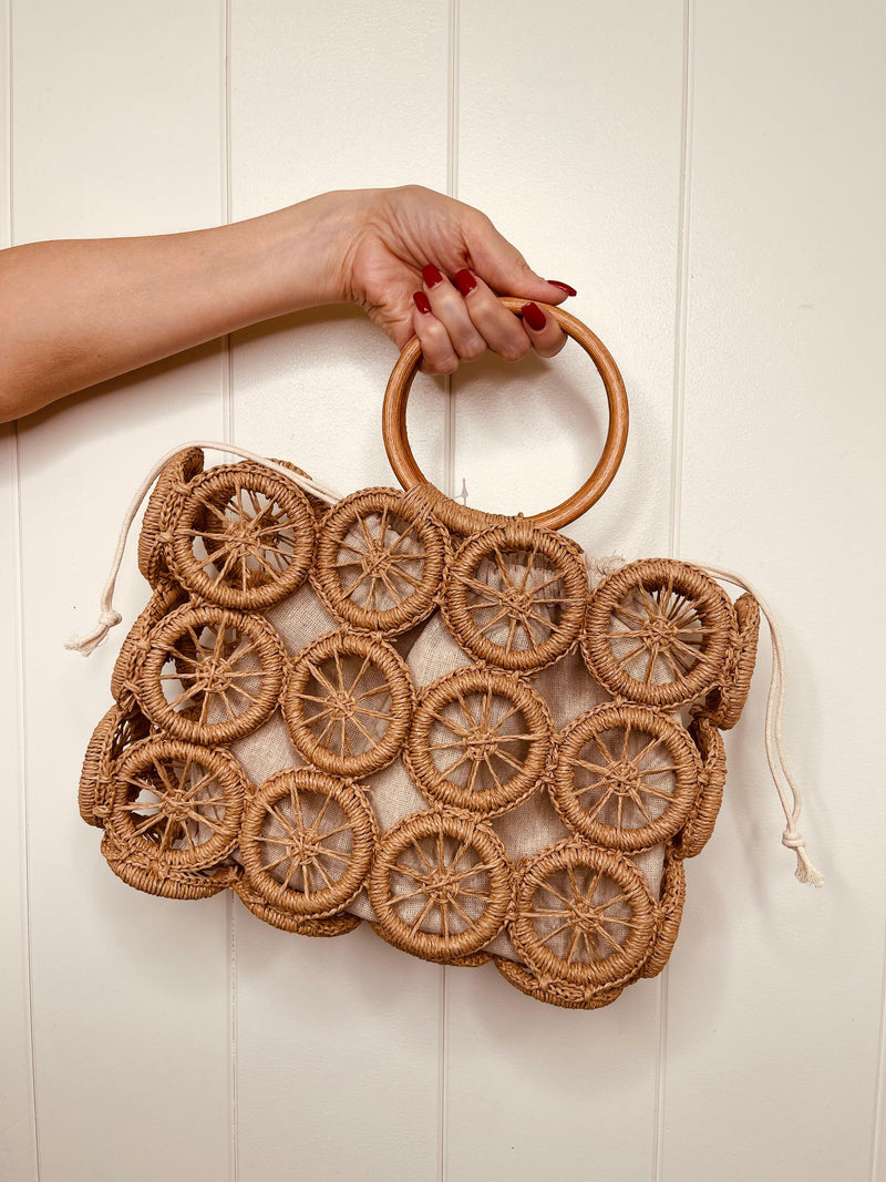 Marisol Woven Rattan Khaki Handbag