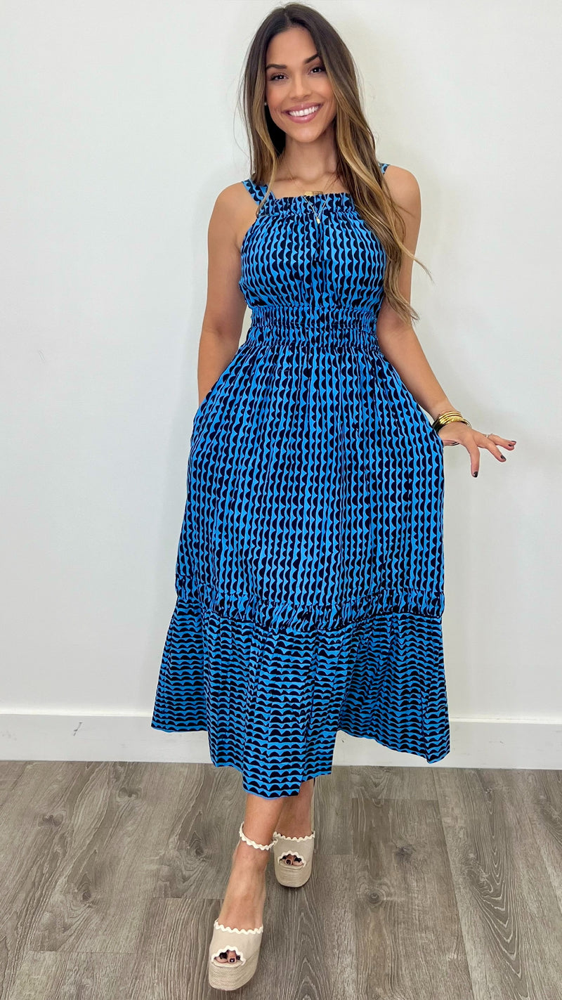 Mila Printed Geo Dress Blue