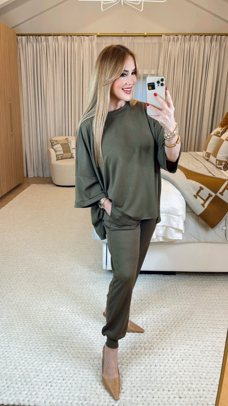 Zaira Olive Brown Oversized Top