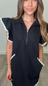 Antonella Black Half Zip Mini Dress