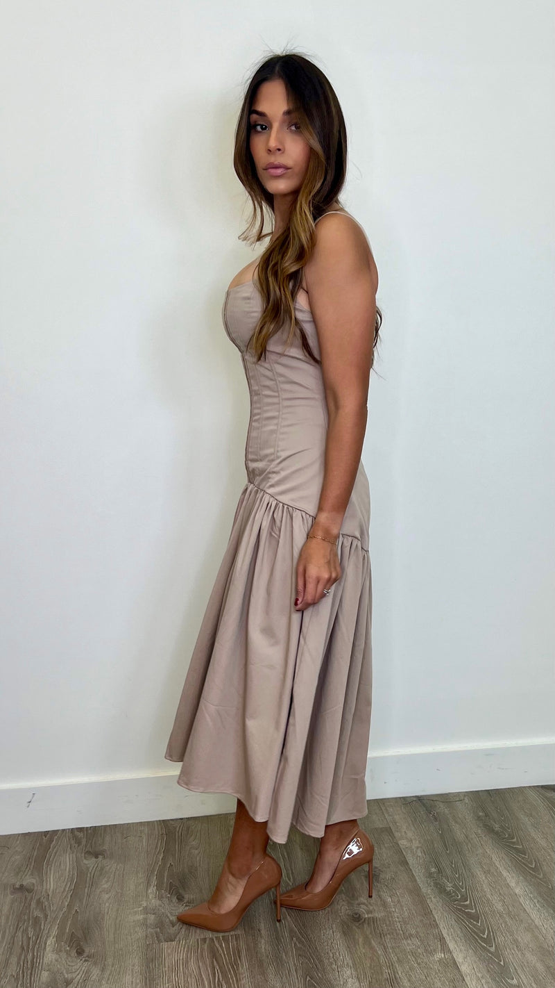 Saige Taupe Midi Dress