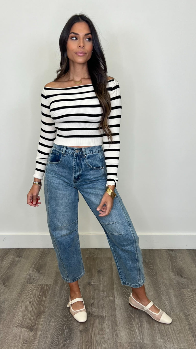 Kim Cream Black Striped Top