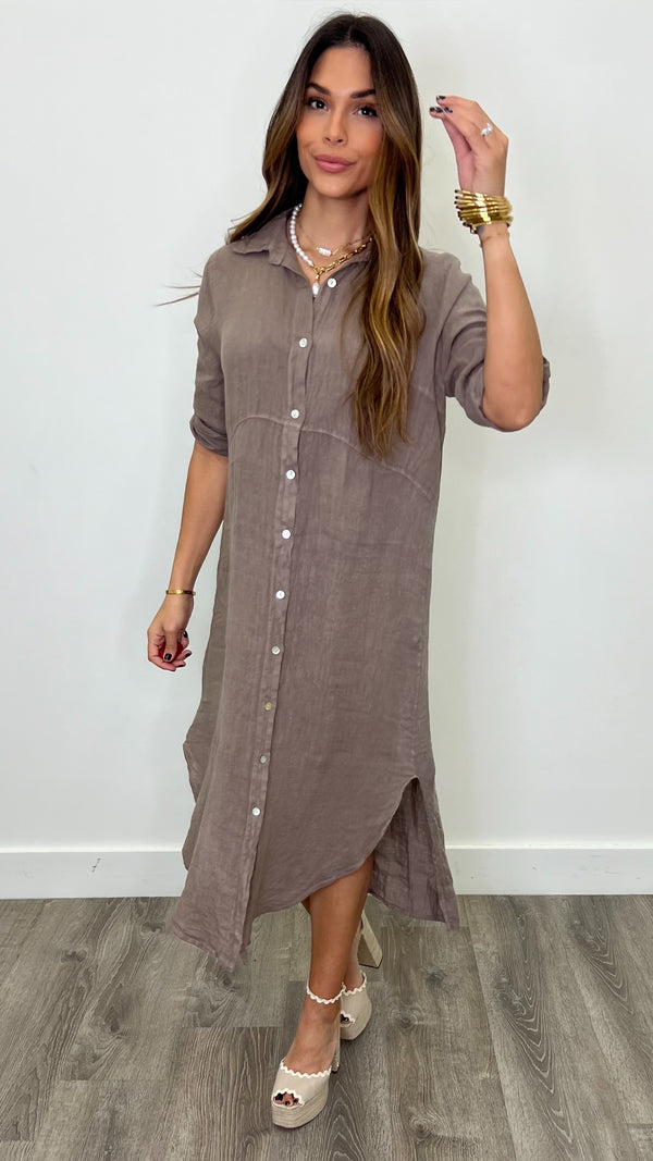 Gran Canaria Linen Taupe Dress