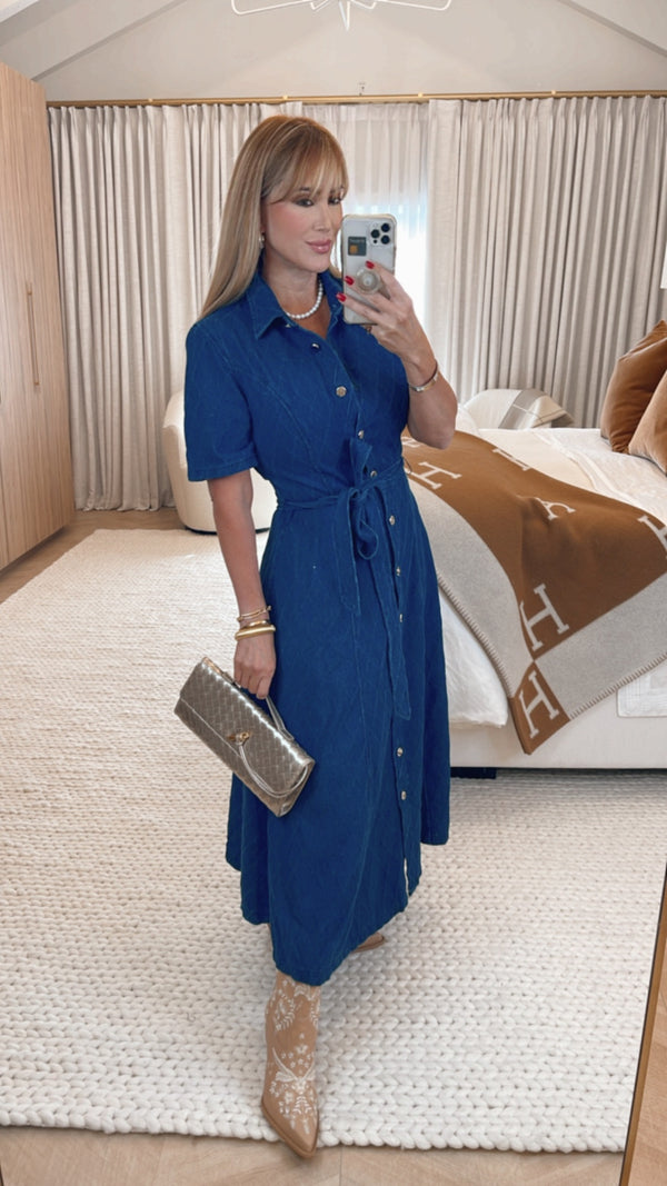 Mayra Dark Denim Button Down Midi Dress