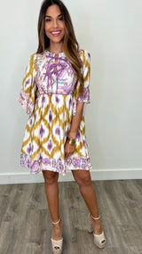 Xenia Golden Yellow Print Dress