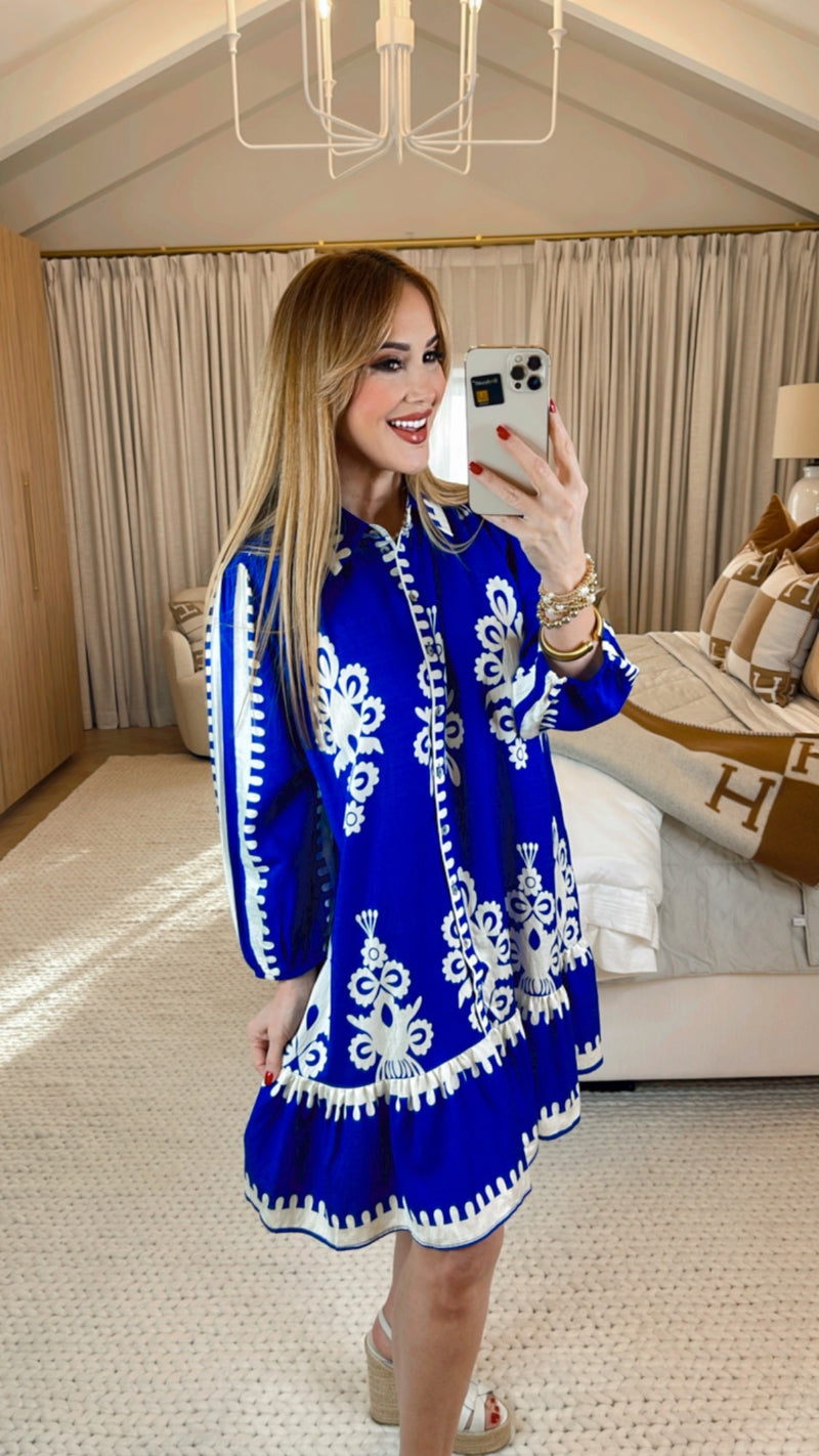 Ingrid Cobalt Blue Print Dress