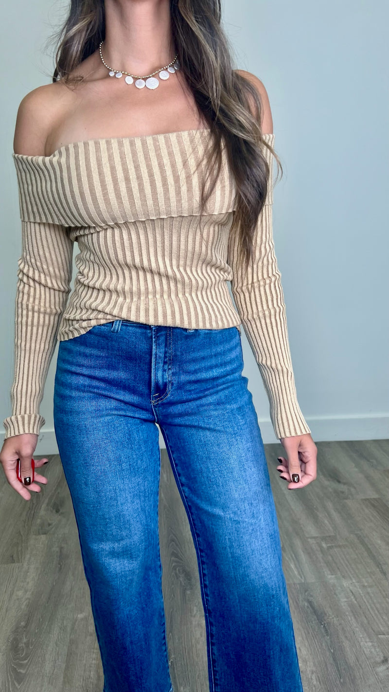 Eliana Taupe Off Shoulder Top