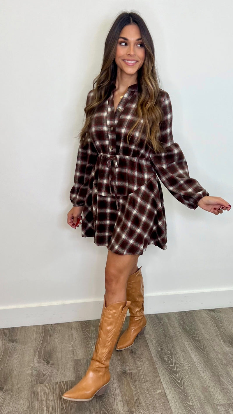 Vivi Brown Plaid Dress