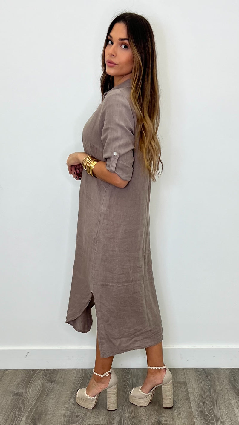 Gran Canaria Linen Taupe Dress