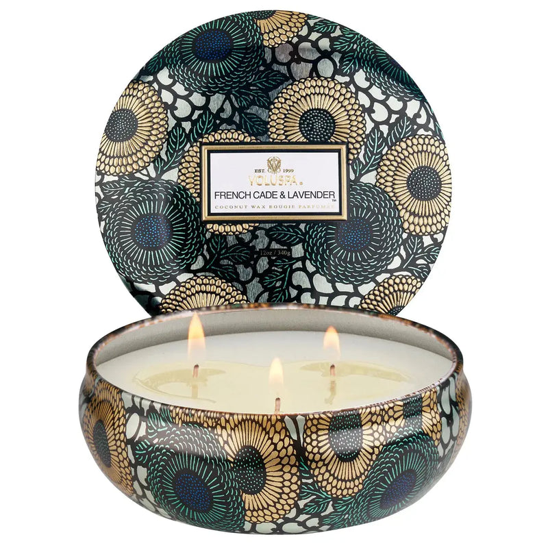 French Cade Lavander 3 Wick Tin Candle - PRINZZESA BOUTIQUE