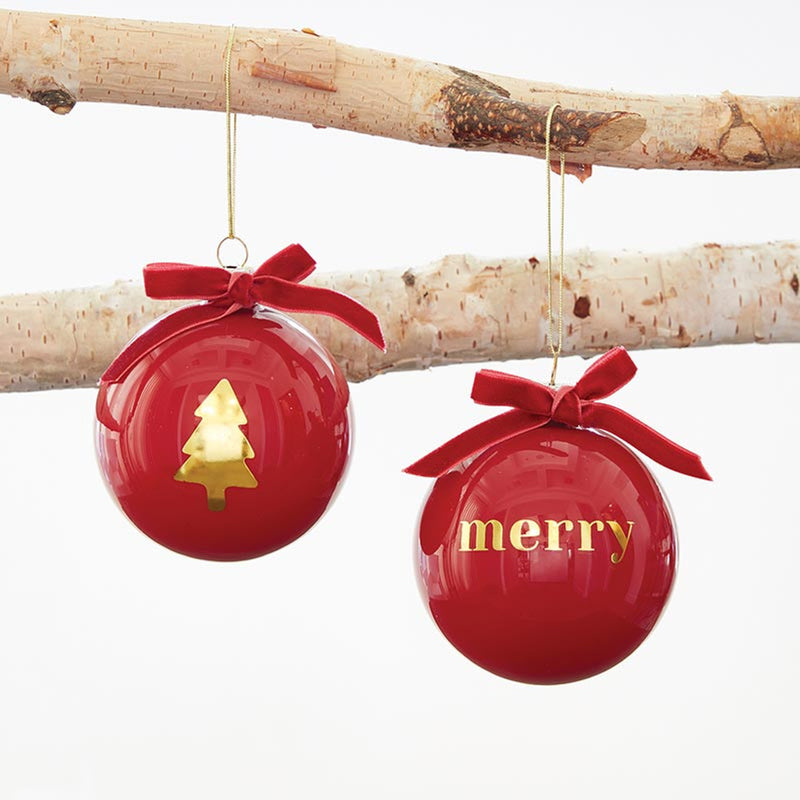 Red Merry Glass Ball Ornaments