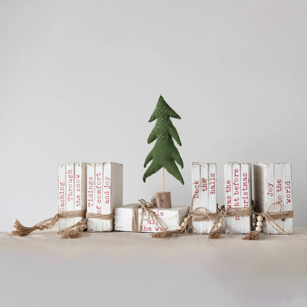 Wood Block Faux Books With Holiday Saying - PRINZZESA BOUTIQUE