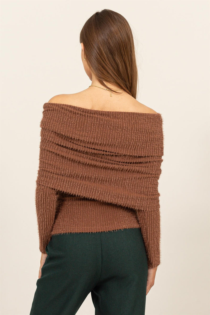 Finley Brown Fuzzy Knit Top