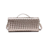 Ada Top Handle Woven East West Clutch Crossbody Gold