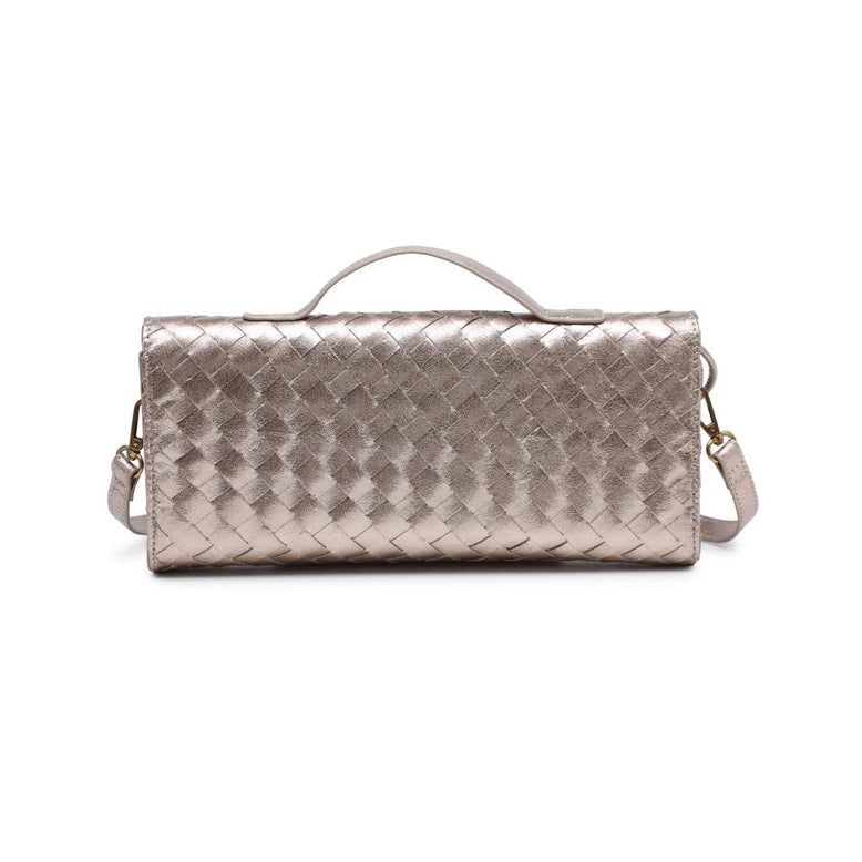 Ada Top Handle Woven East West Clutch Crossbody Gold