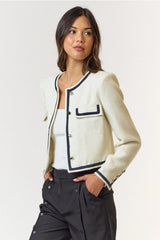 Paola Button Detail Tweed Blazer