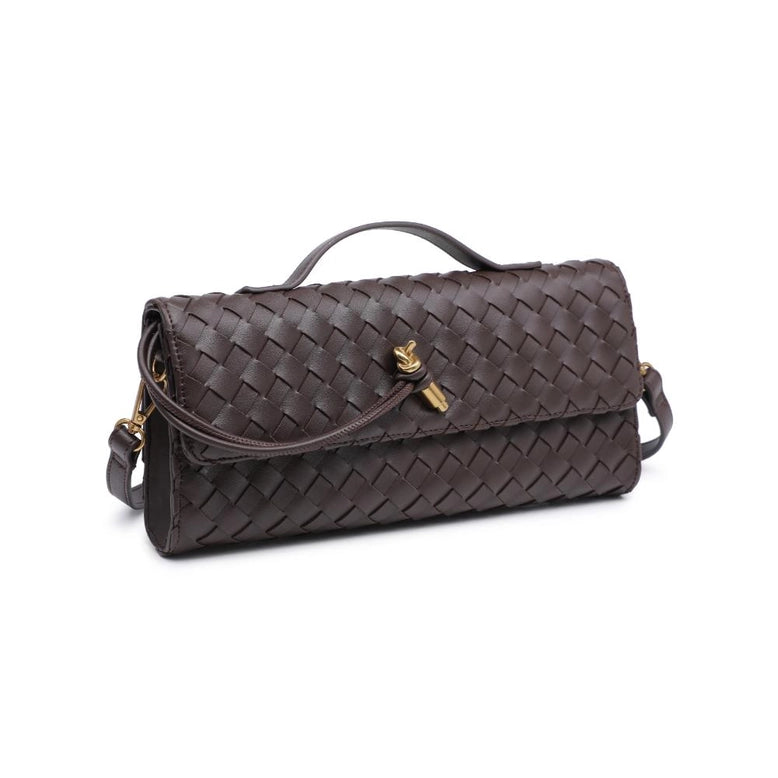 Ada Top Handle Woven East West Clutch Crossbody Espresso