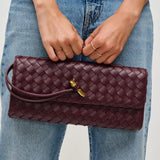 Ada Top Handle Woven East West Clutch Crossbody Wine