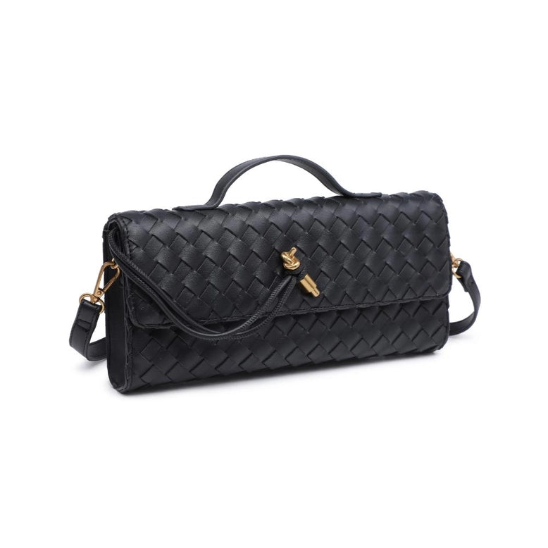 Ada Top Handle Woven East West Clutch Crossbody Black