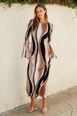 Macey Mocha Wave Print Dress