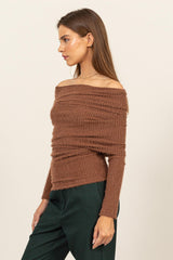 Finley Brown Fuzzy Knit Top